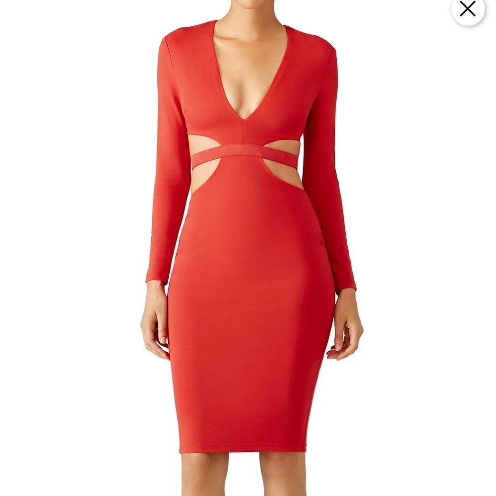 Bec And Bridge Red Long-Sleeve Cutout Bodycon Dress Sz. Small